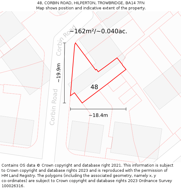 48, CORBIN ROAD, HILPERTON, TROWBRIDGE, BA14 7FN: Plot and title map