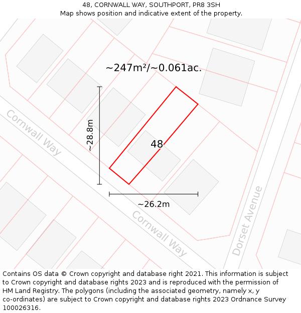 48, CORNWALL WAY, SOUTHPORT, PR8 3SH: Plot and title map