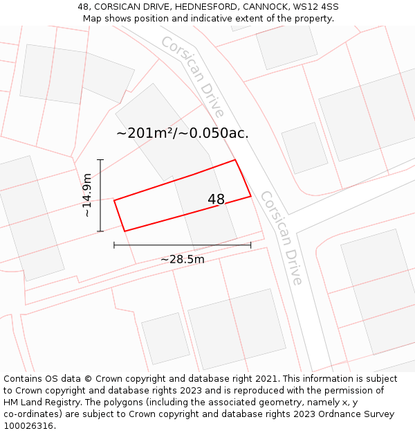 48, CORSICAN DRIVE, HEDNESFORD, CANNOCK, WS12 4SS: Plot and title map