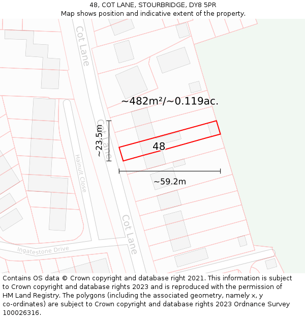 48, COT LANE, STOURBRIDGE, DY8 5PR: Plot and title map