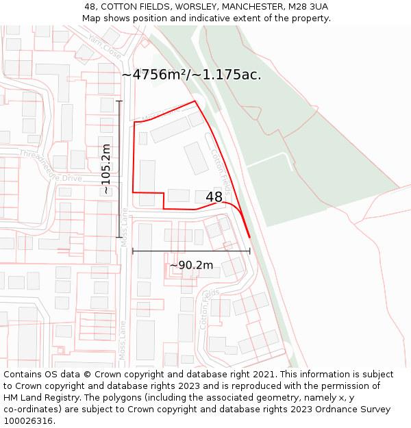 48, COTTON FIELDS, WORSLEY, MANCHESTER, M28 3UA: Plot and title map