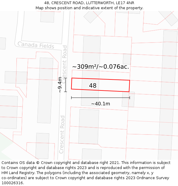 48, CRESCENT ROAD, LUTTERWORTH, LE17 4NR: Plot and title map