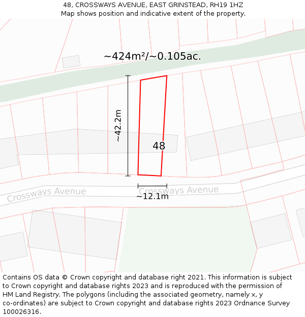 48, CROSSWAYS AVENUE, EAST GRINSTEAD, RH19 1HZ: Plot and title map