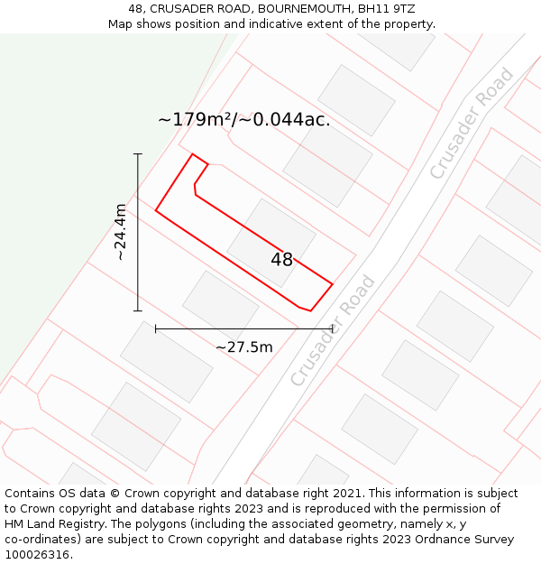 48, CRUSADER ROAD, BOURNEMOUTH, BH11 9TZ: Plot and title map