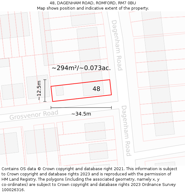 48, DAGENHAM ROAD, ROMFORD, RM7 0BU: Plot and title map