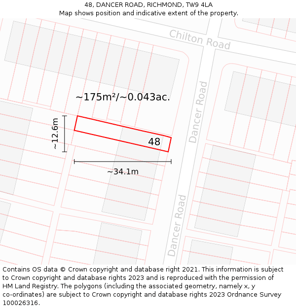 48, DANCER ROAD, RICHMOND, TW9 4LA: Plot and title map