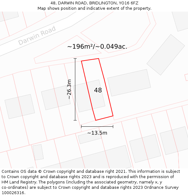 48, DARWIN ROAD, BRIDLINGTON, YO16 6FZ: Plot and title map