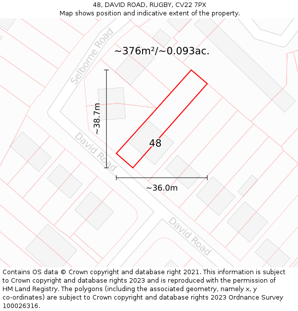 48, DAVID ROAD, RUGBY, CV22 7PX: Plot and title map