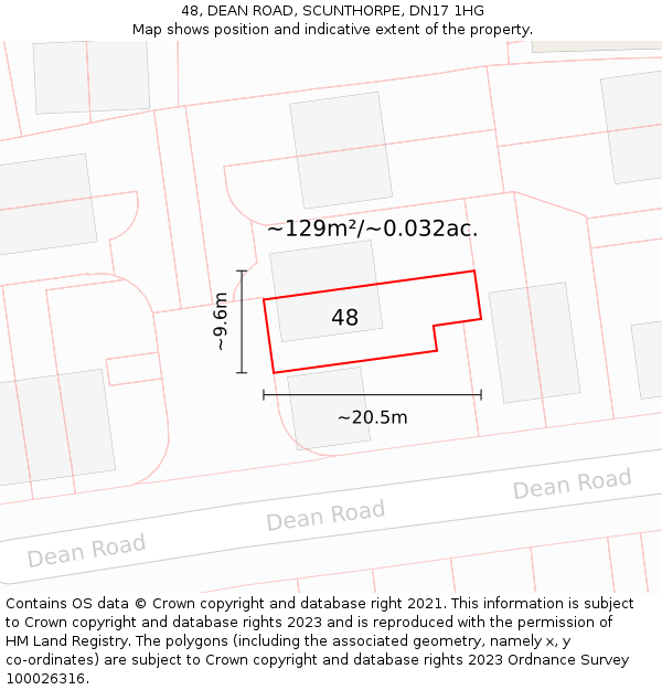 48, DEAN ROAD, SCUNTHORPE, DN17 1HG: Plot and title map