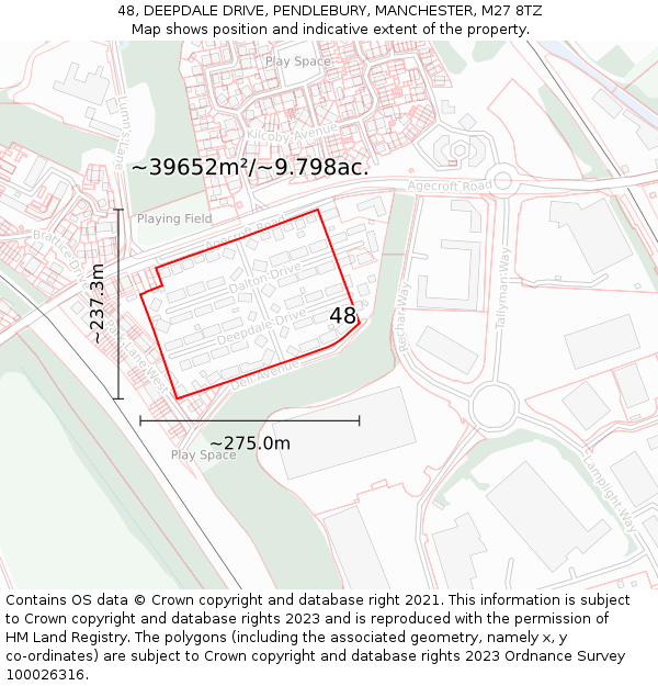 48, DEEPDALE DRIVE, PENDLEBURY, MANCHESTER, M27 8TZ: Plot and title map