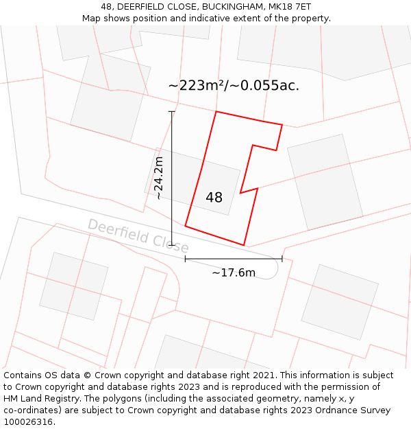 48, DEERFIELD CLOSE, BUCKINGHAM, MK18 7ET: Plot and title map