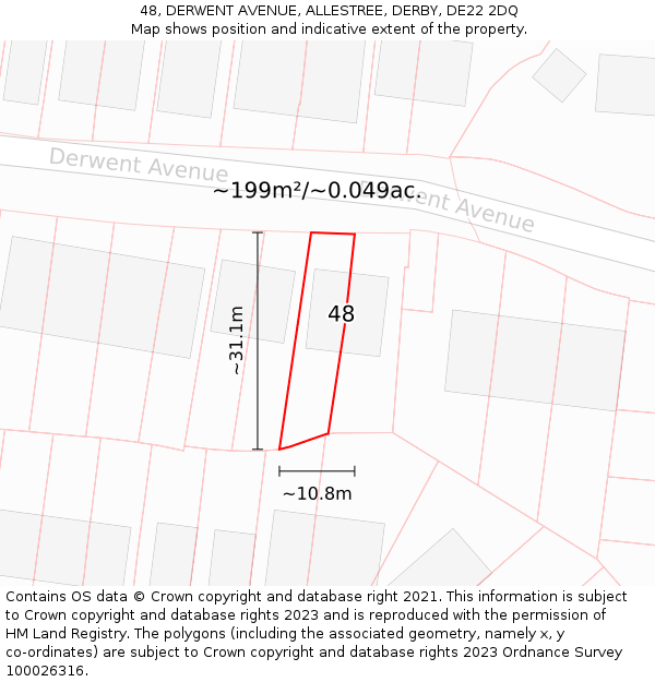 48, DERWENT AVENUE, ALLESTREE, DERBY, DE22 2DQ: Plot and title map