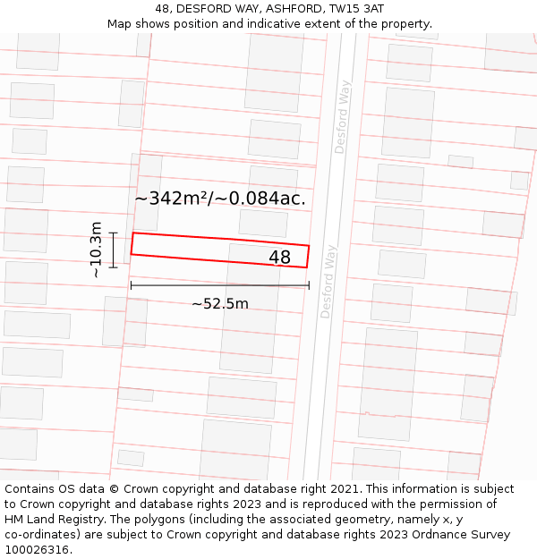 48, DESFORD WAY, ASHFORD, TW15 3AT: Plot and title map