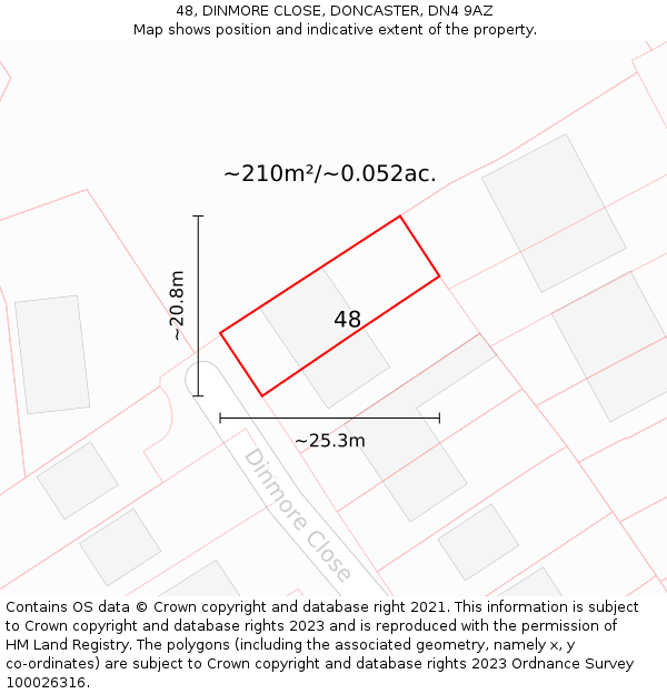 48, DINMORE CLOSE, DONCASTER, DN4 9AZ: Plot and title map