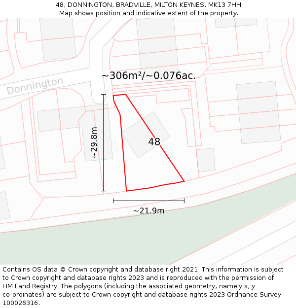 48, DONNINGTON, BRADVILLE, MILTON KEYNES, MK13 7HH: Plot and title map