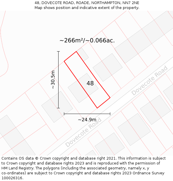 48, DOVECOTE ROAD, ROADE, NORTHAMPTON, NN7 2NE: Plot and title map