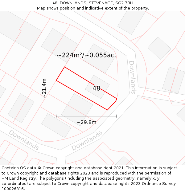 48, DOWNLANDS, STEVENAGE, SG2 7BH: Plot and title map