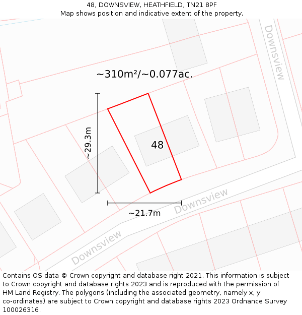 48, DOWNSVIEW, HEATHFIELD, TN21 8PF: Plot and title map