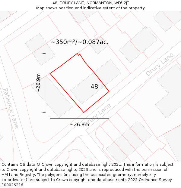 48, DRURY LANE, NORMANTON, WF6 2JT: Plot and title map