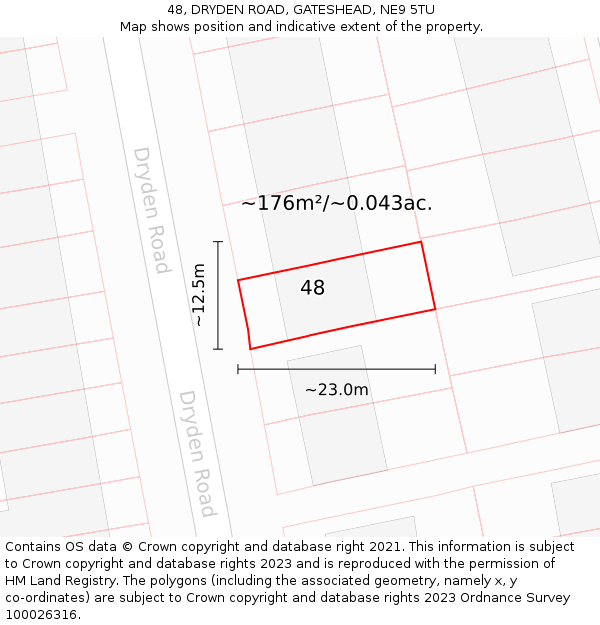 48, DRYDEN ROAD, GATESHEAD, NE9 5TU: Plot and title map