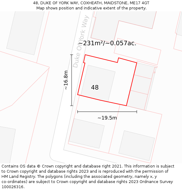 48, DUKE OF YORK WAY, COXHEATH, MAIDSTONE, ME17 4GT: Plot and title map