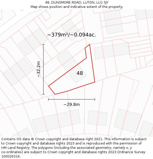 48, DUNSMORE ROAD, LUTON, LU1 5JY: Plot and title map