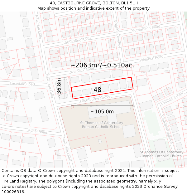 48, EASTBOURNE GROVE, BOLTON, BL1 5LH: Plot and title map