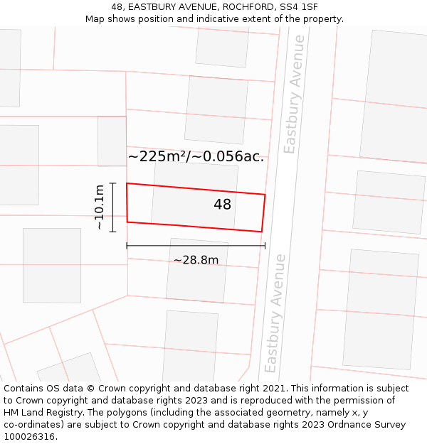 48, EASTBURY AVENUE, ROCHFORD, SS4 1SF: Plot and title map