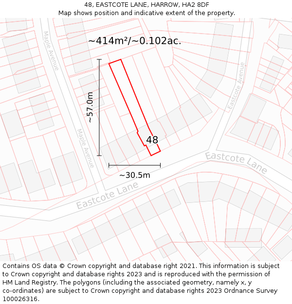 48, EASTCOTE LANE, HARROW, HA2 8DF: Plot and title map