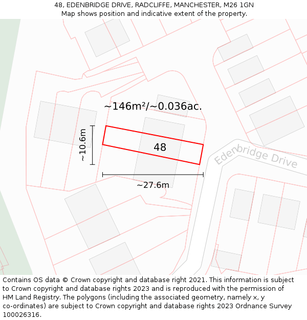 48, EDENBRIDGE DRIVE, RADCLIFFE, MANCHESTER, M26 1GN: Plot and title map