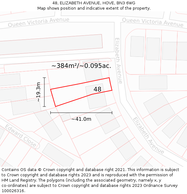 48, ELIZABETH AVENUE, HOVE, BN3 6WG: Plot and title map