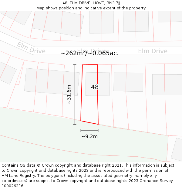 48, ELM DRIVE, HOVE, BN3 7JJ: Plot and title map