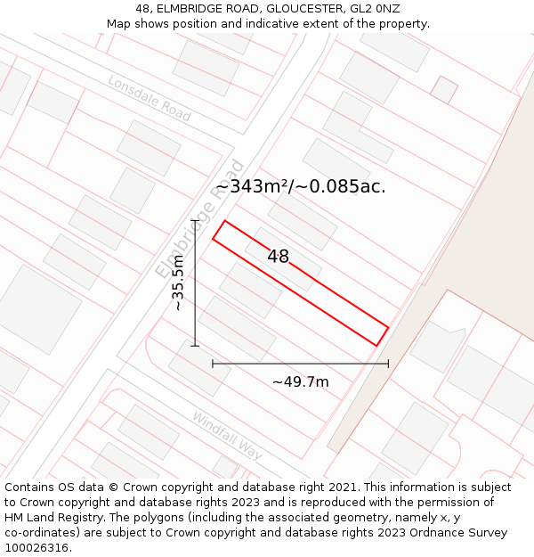 48, ELMBRIDGE ROAD, GLOUCESTER, GL2 0NZ: Plot and title map