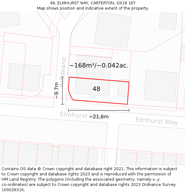 48, ELMHURST WAY, CARTERTON, OX18 1EY: Plot and title map