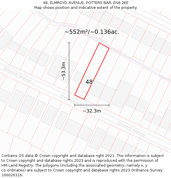 48, ELMROYD AVENUE, POTTERS BAR, EN6 2EE: Plot and title map