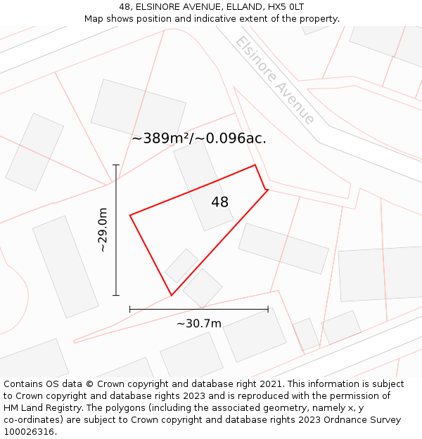 48, ELSINORE AVENUE, ELLAND, HX5 0LT: Plot and title map