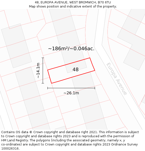 48, EUROPA AVENUE, WEST BROMWICH, B70 6TU: Plot and title map