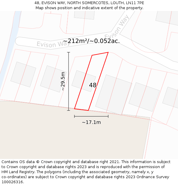 48, EVISON WAY, NORTH SOMERCOTES, LOUTH, LN11 7PE: Plot and title map