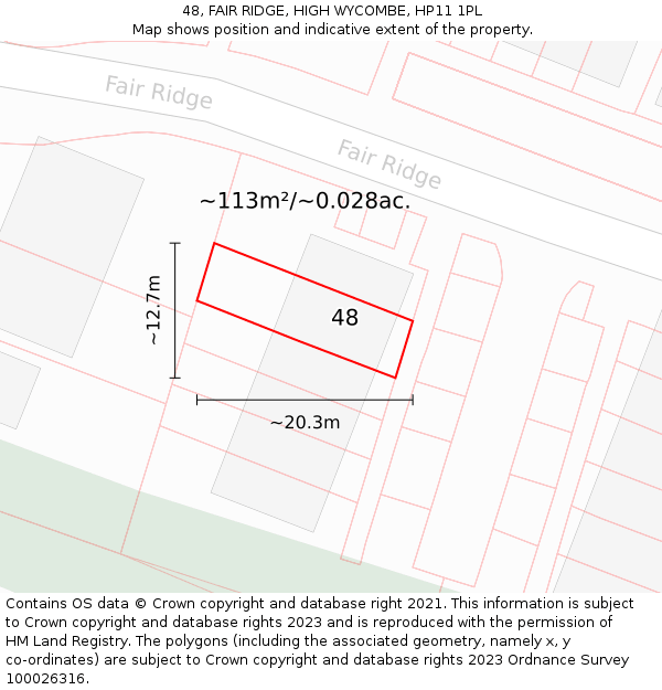 48, FAIR RIDGE, HIGH WYCOMBE, HP11 1PL: Plot and title map