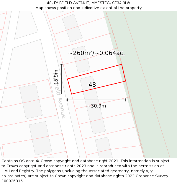 48, FAIRFIELD AVENUE, MAESTEG, CF34 9LW: Plot and title map