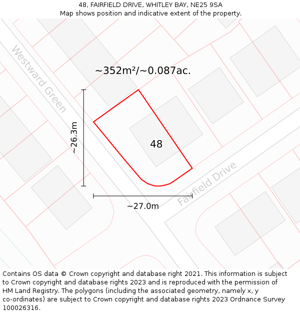 48, FAIRFIELD DRIVE, WHITLEY BAY, NE25 9SA: Plot and title map