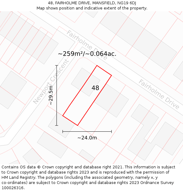 48, FAIRHOLME DRIVE, MANSFIELD, NG19 6DJ: Plot and title map