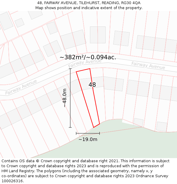 48, FAIRWAY AVENUE, TILEHURST, READING, RG30 4QA: Plot and title map