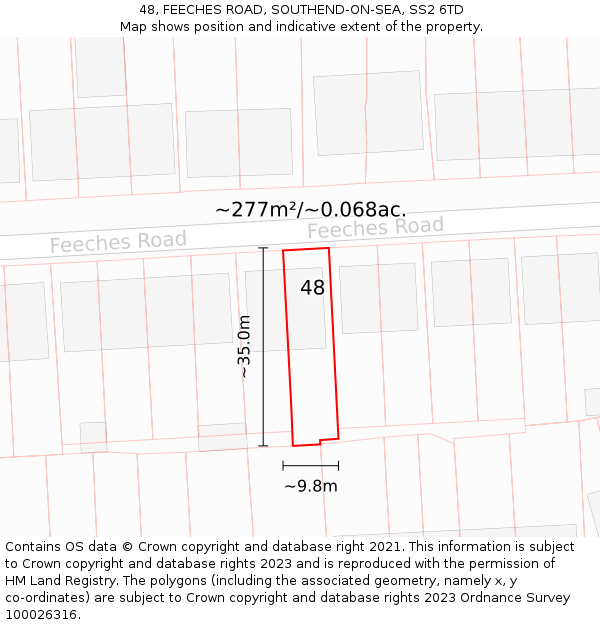 48, FEECHES ROAD, SOUTHEND-ON-SEA, SS2 6TD: Plot and title map