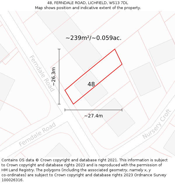 48, FERNDALE ROAD, LICHFIELD, WS13 7DL: Plot and title map