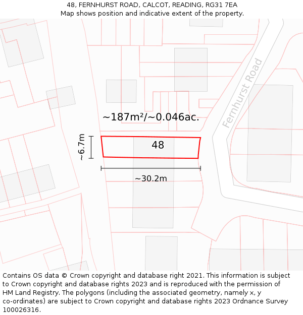 48, FERNHURST ROAD, CALCOT, READING, RG31 7EA: Plot and title map