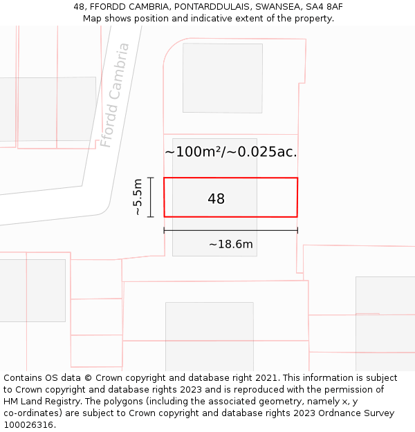 48, FFORDD CAMBRIA, PONTARDDULAIS, SWANSEA, SA4 8AF: Plot and title map