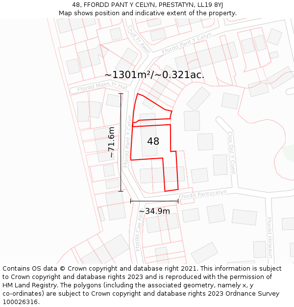 48, FFORDD PANT Y CELYN, PRESTATYN, LL19 8YJ: Plot and title map