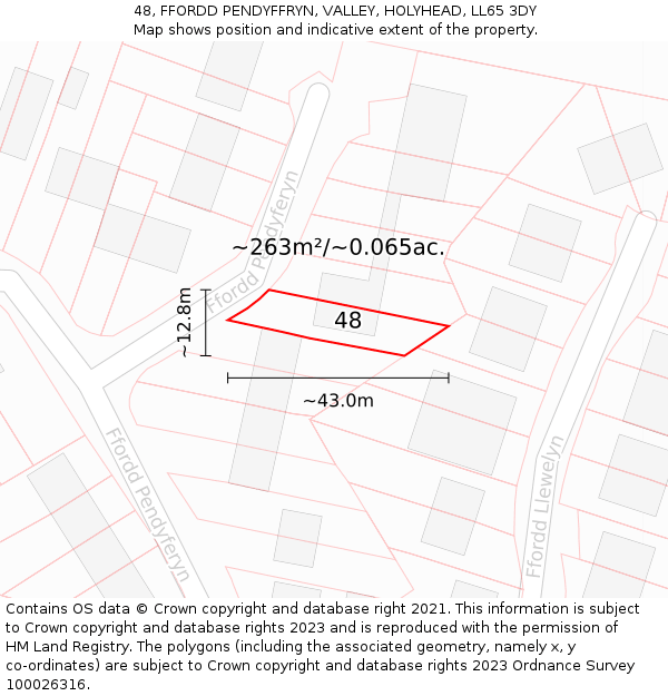 48, FFORDD PENDYFFRYN, VALLEY, HOLYHEAD, LL65 3DY: Plot and title map