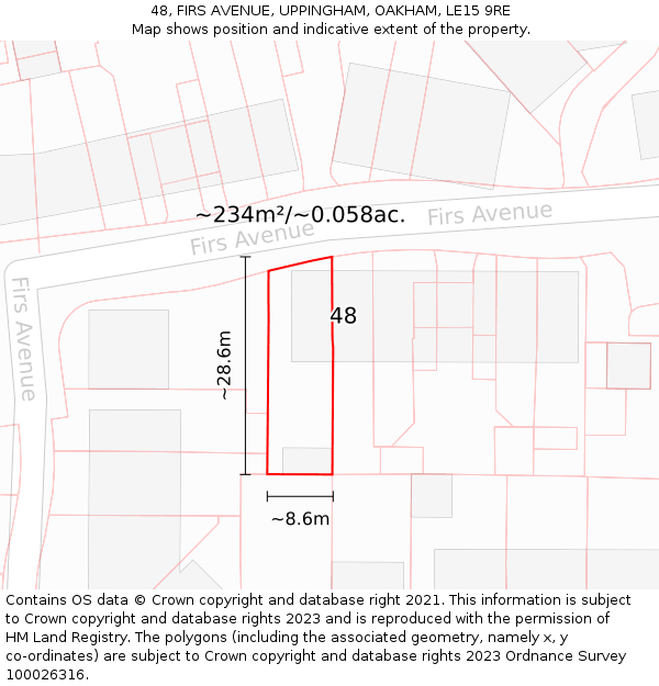 48, FIRS AVENUE, UPPINGHAM, OAKHAM, LE15 9RE: Plot and title map